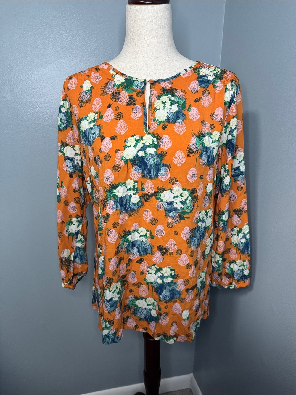 crosby. Women’s Orange Floral 3/4 Sleeve Blouse Sz L